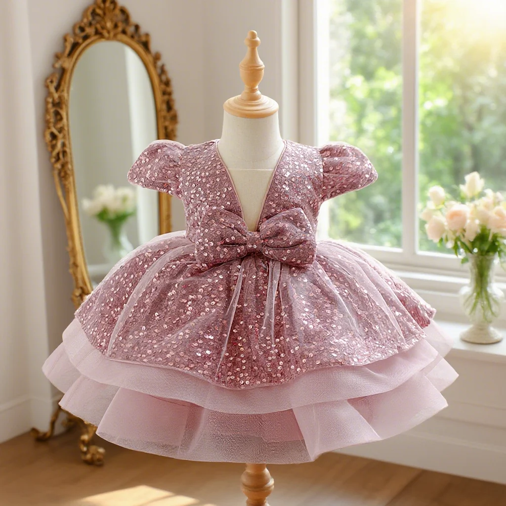 

Милое платье принцессы с пайетками, идеальный подарок для девочек, элегантная детская модная одежда для вечеринок и шоу