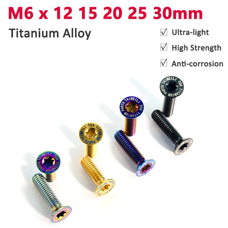 

1Pcs Titanium Bolt M6 X 12 15 20 25 30mm Torx Flat Countersunk Head Screws Titanium Alloy Bicycle Refitting Conversion Screw