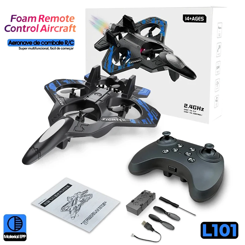 L101 RC رغوة طائرة شراعية تحلق 2.4G مع أضواء LED EPP حيلة طائرات التحكم عن بعد رغوة طائرة مقاتلة لعب للطفل الهدايا