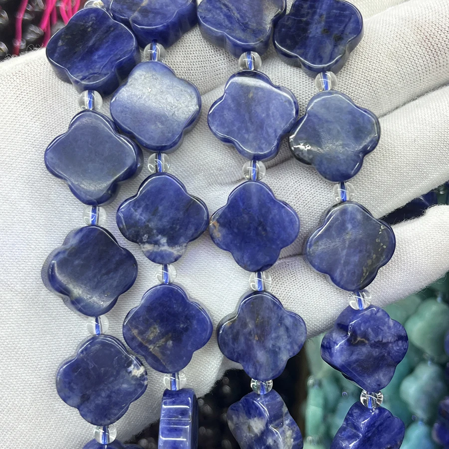 18mm Natural Sodalite Blue Stone Irregular Clover Crystal Loose For Jewelry Making DIY Necklace Bracelet 15''