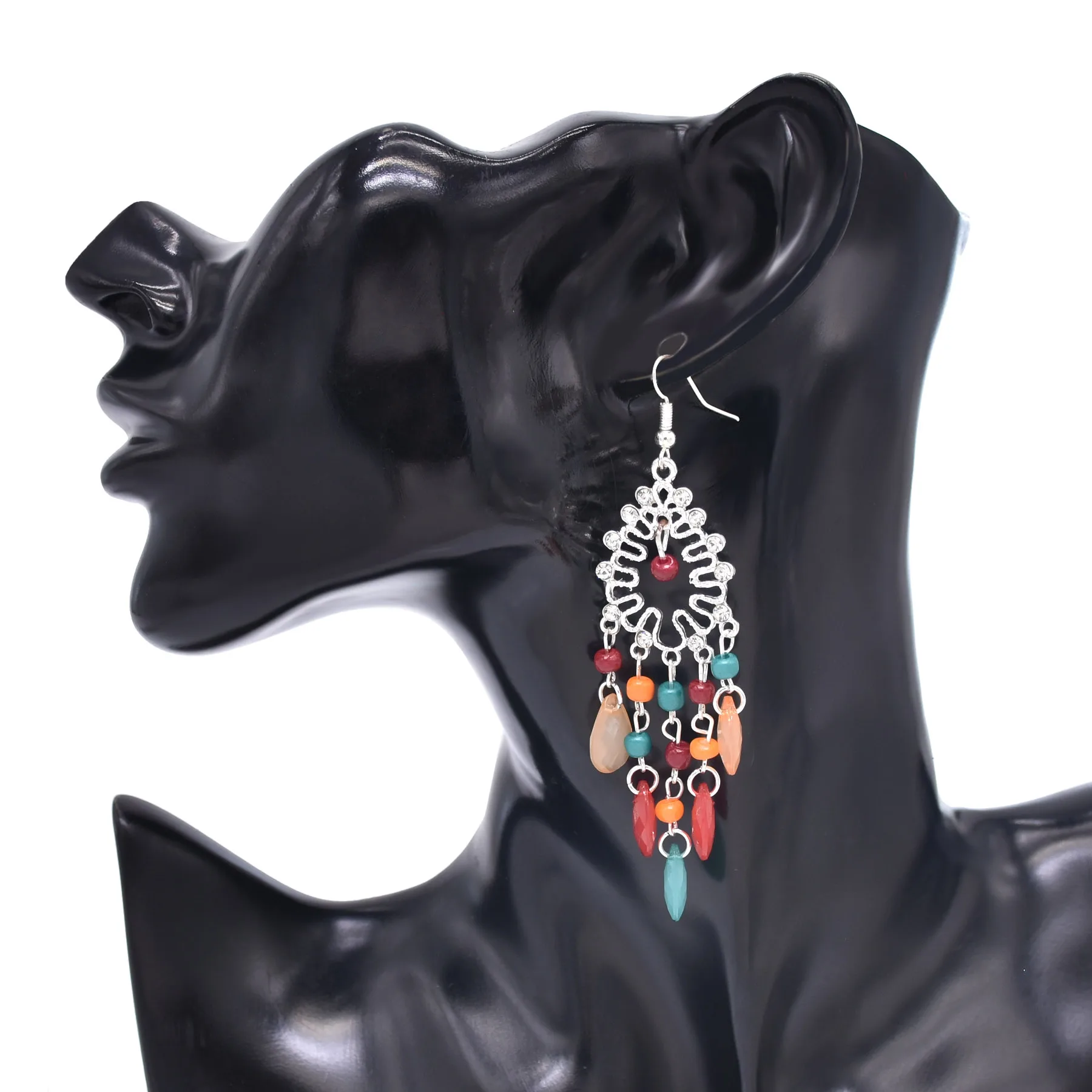 Dreamcatcher Eardrop Acrylic Rice Bead Tassels Alloy Drop Earrings Bohemia Ethnic Rhineston Earrings Exquisitely Fashion Jewelry