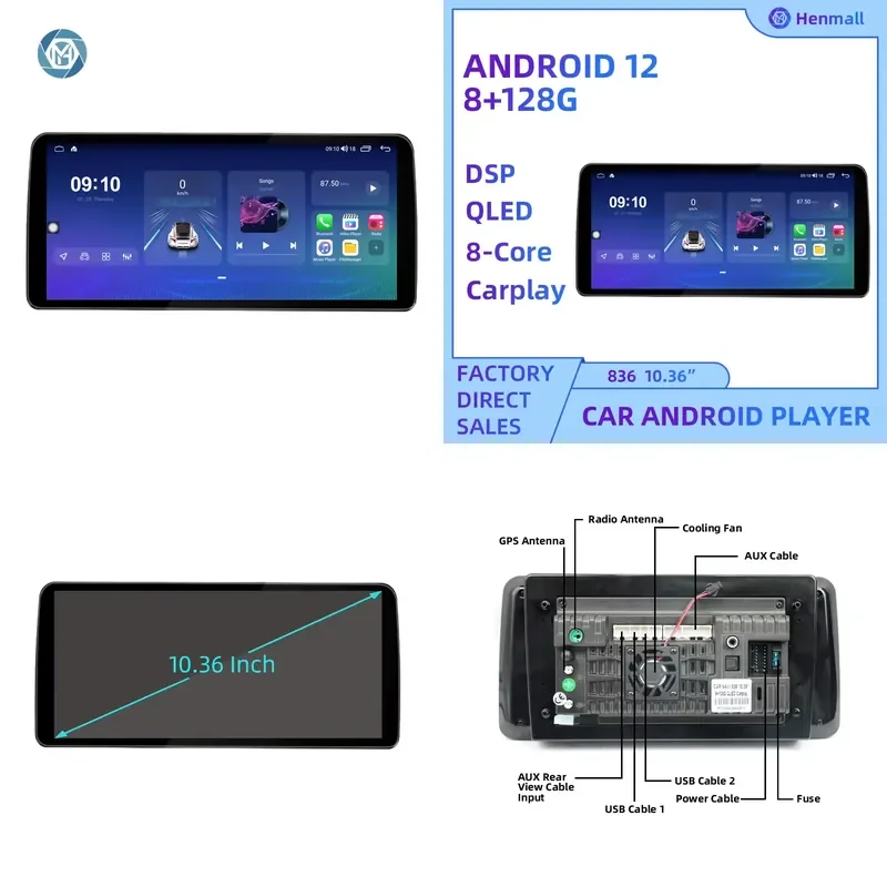 For 10.36 Inch Android Car Radio 2 Din Touch Screen Stereo 8+128G Multimedia Player Auto Audio Head Unit GPS Navigation