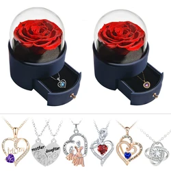 New Pendant Necklace In Eternal Rose Jewelry Box Preserved Flower Storage Case Set Birthday Anniversary Valentine Gift for Girls