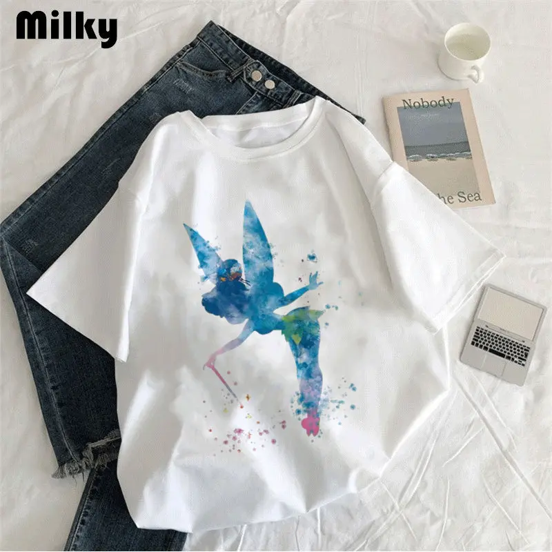 Summer Women's T Shirt Fairy Style Hiphop Cartoon Tinker Bell Short Sleeved T-shirt  Women Ins Top Y2k Vintage Oversized T Shirt