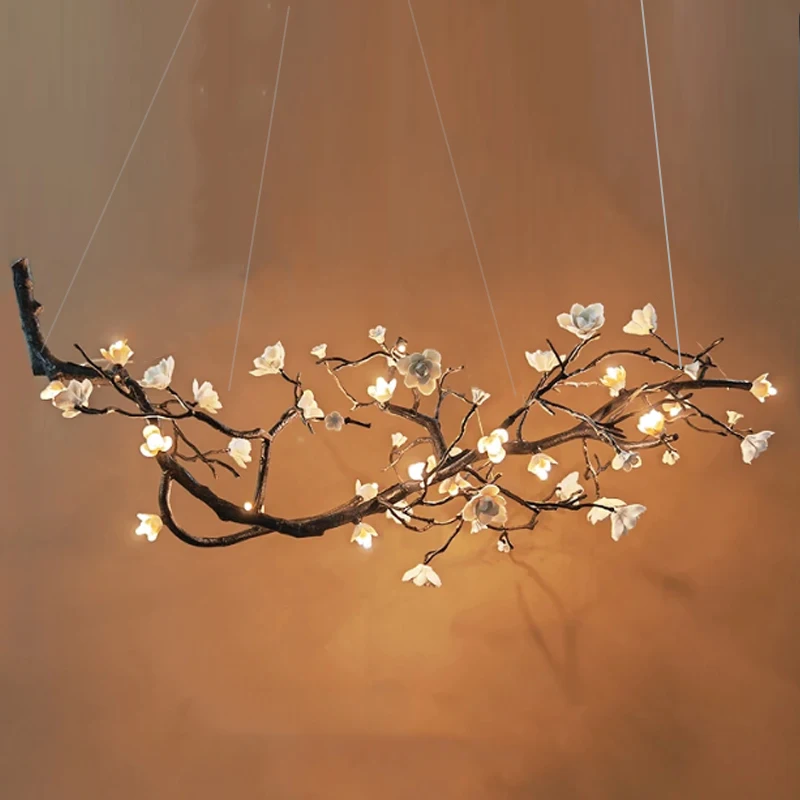 

Golden full copper ceramic flower LED chandelier, living room, dining room, study room ceiling lighting decorative lamps.