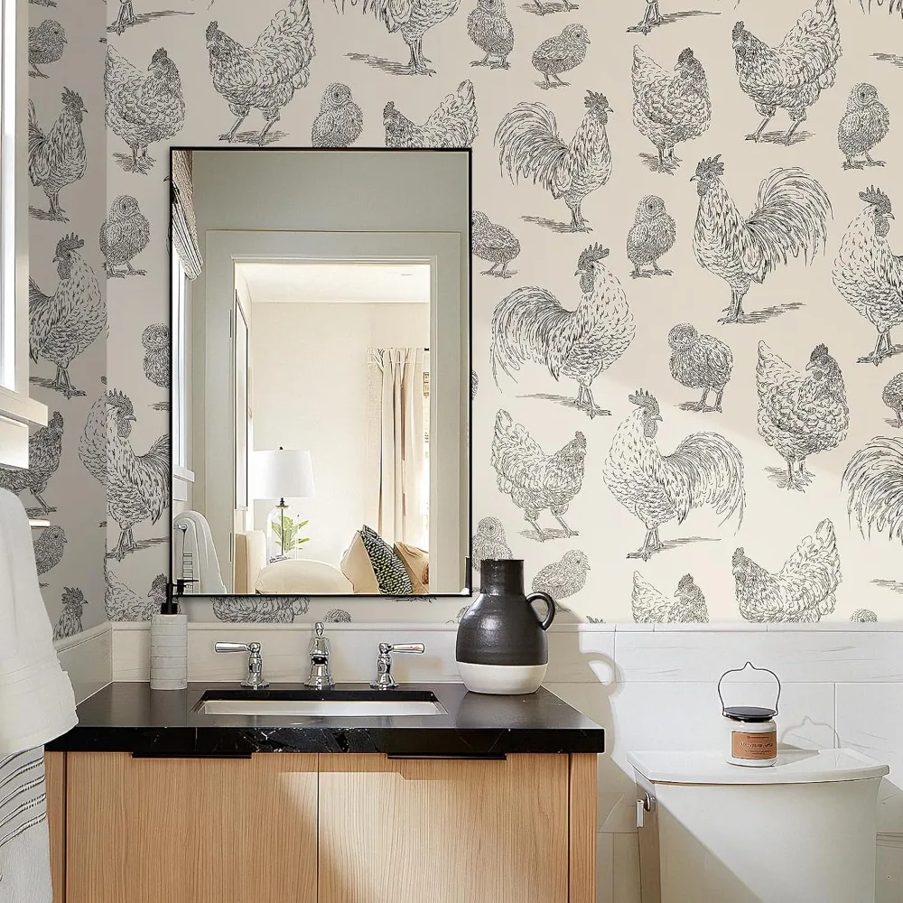 ورق جدران محايد عتيق على شكل مزرعة قابل للتقشير واللصق، تصميم قلب كوخ ريفي، ورق جدران رمادي داكن قابل للإزالة للمنزل