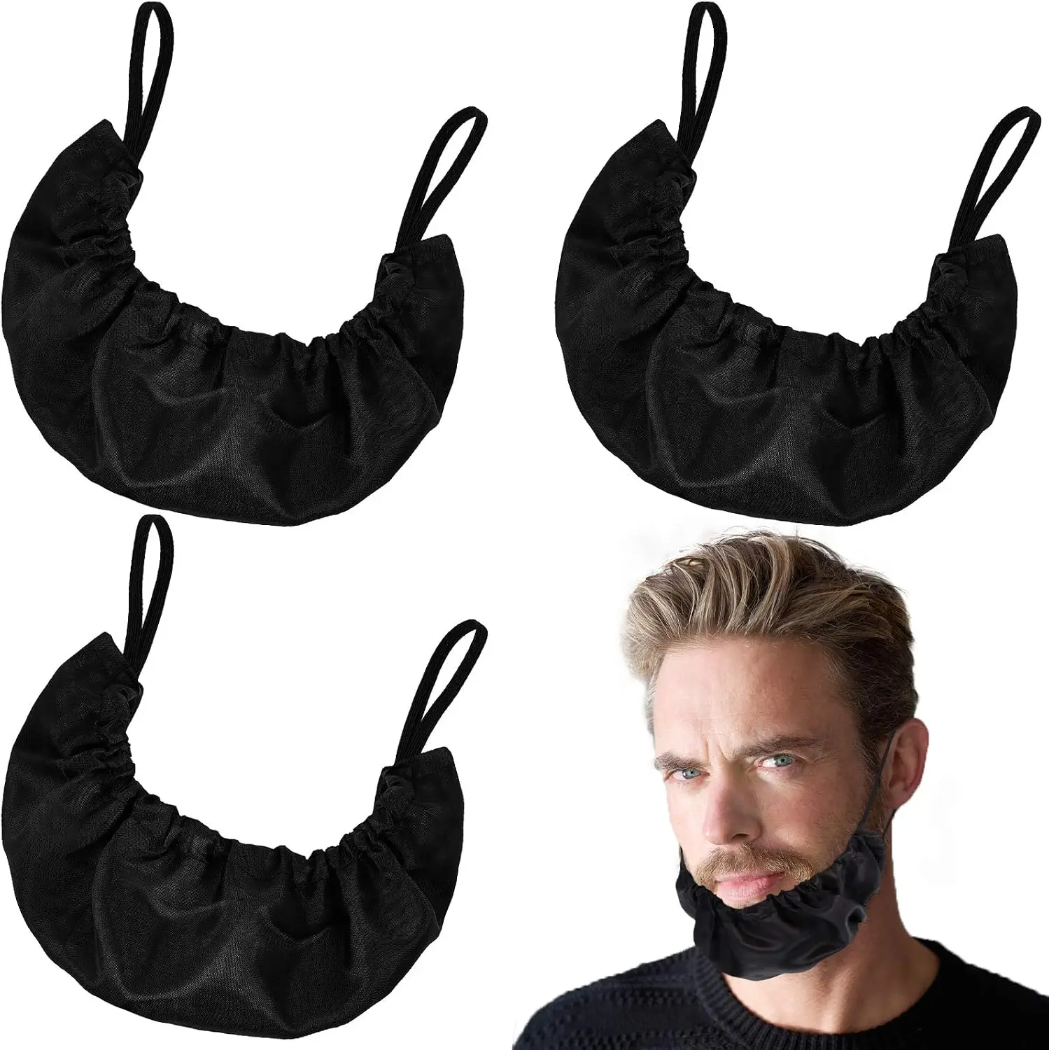 Men Beard Bib Black Beard Covers Soft Comfortable and Silky Satin Facial Hair，Beards Nets for Food Service, Father Dad Xmas Gift