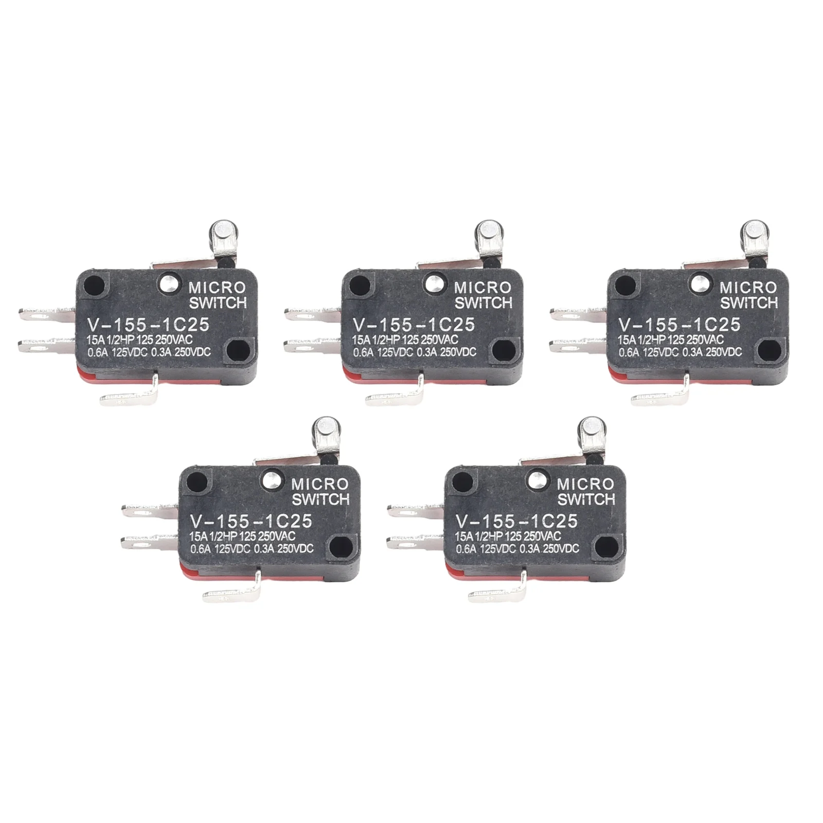 5 Pcs Miniature Limit Switches V-155-1C25 250N 15A Momentary Travel Switch Self-reset 1NO 1NC 3 Terminals For AC/DC Control