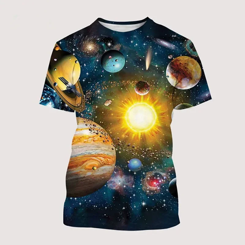 Men's and women's short sleeved T-shirts, breathable for summer, 3D printed Galaxy and Space