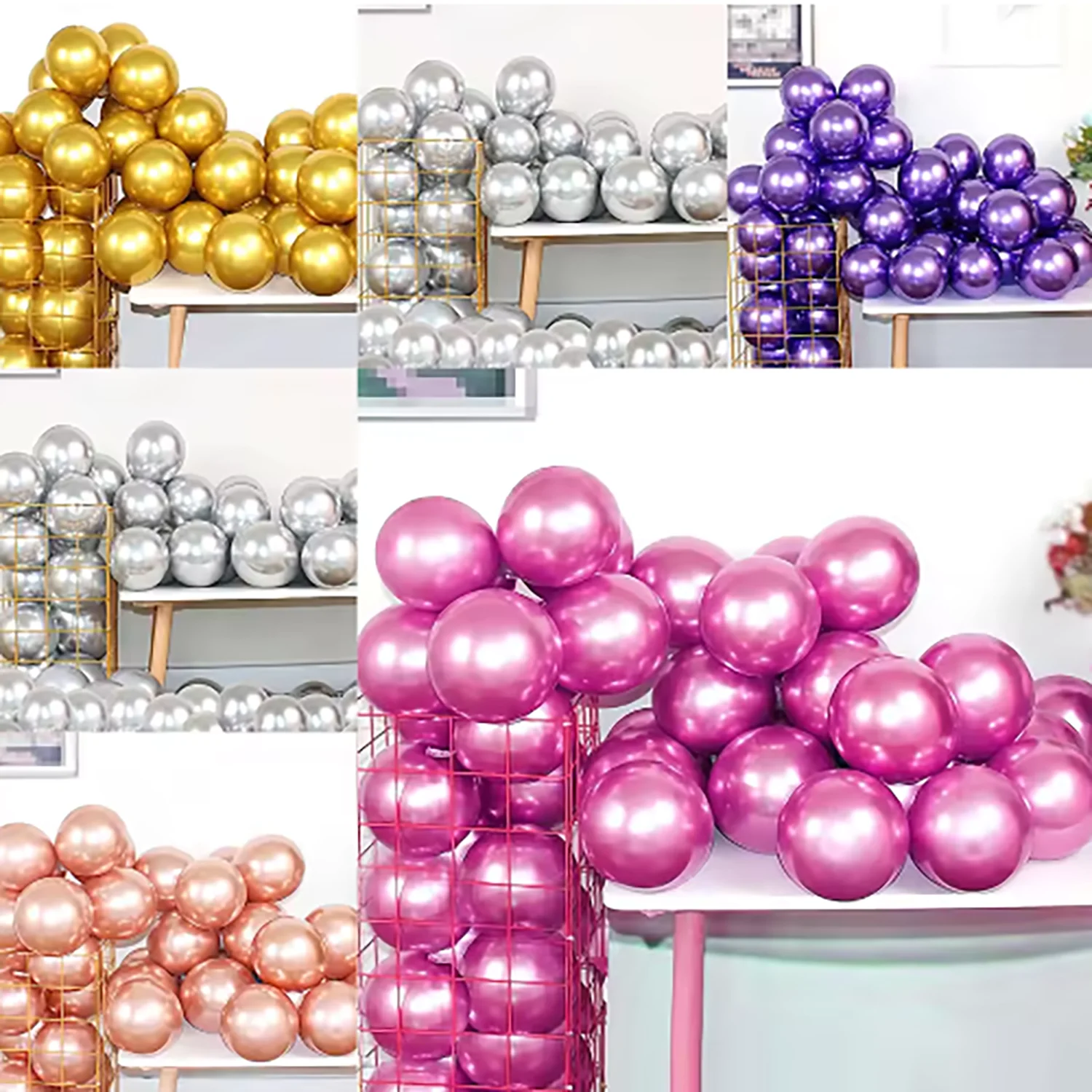 Metallic Gold Balloons Set - Chrome Pink Red Silver Purple Blue 5/10/12 Inch for Wedding Birthday Baby Shower Party Decor