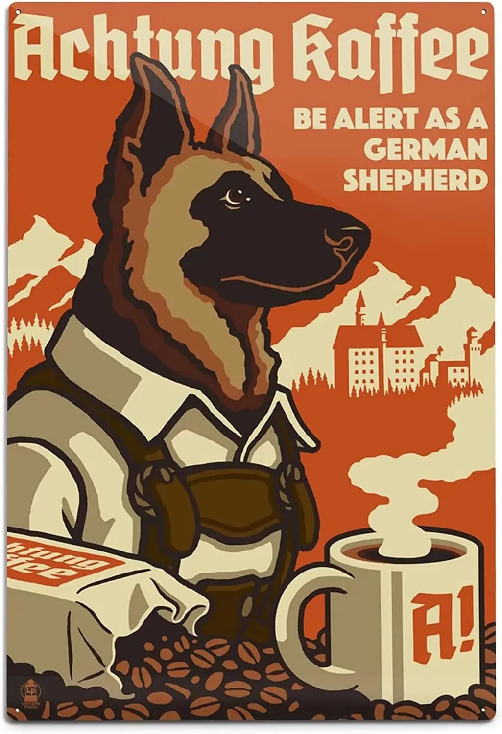 Retro German Shepherd Metal Tin Sign Achtung Kaffee Be Alert As A German Shepherd Poster Vintage Metal Plaque Wall Decor Gift F