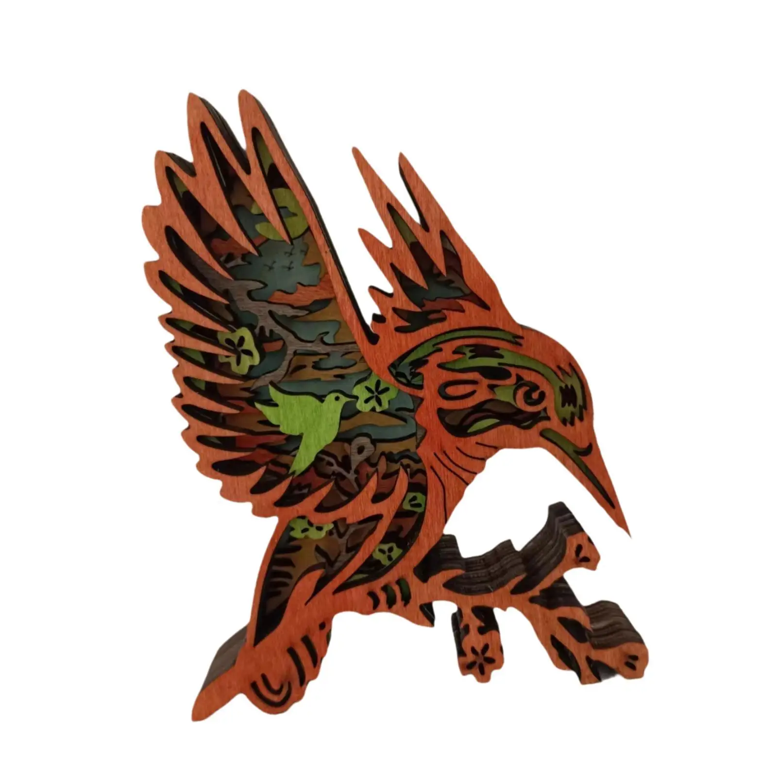 Hummingbird Statue 3D Animal Carving Figurine Decoration Rustic Silhouette Sculpture for Bookshelf Bedroom Indoor