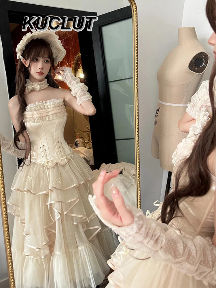 طقم نسائي مكون من قطعتين فستان سهرة لوليتا 2025 جديد راقي لحفلات الطلاب طقم بلوزات وتنورة على طراز الأميرة