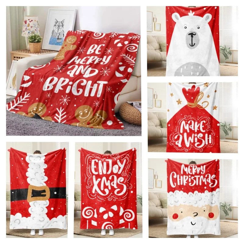

Merry Christmas Santa Flannel Blanket Fluffy Cozy Throw Children Adult Nap Blankets Soft Bedding Blanket for Party Home Decor