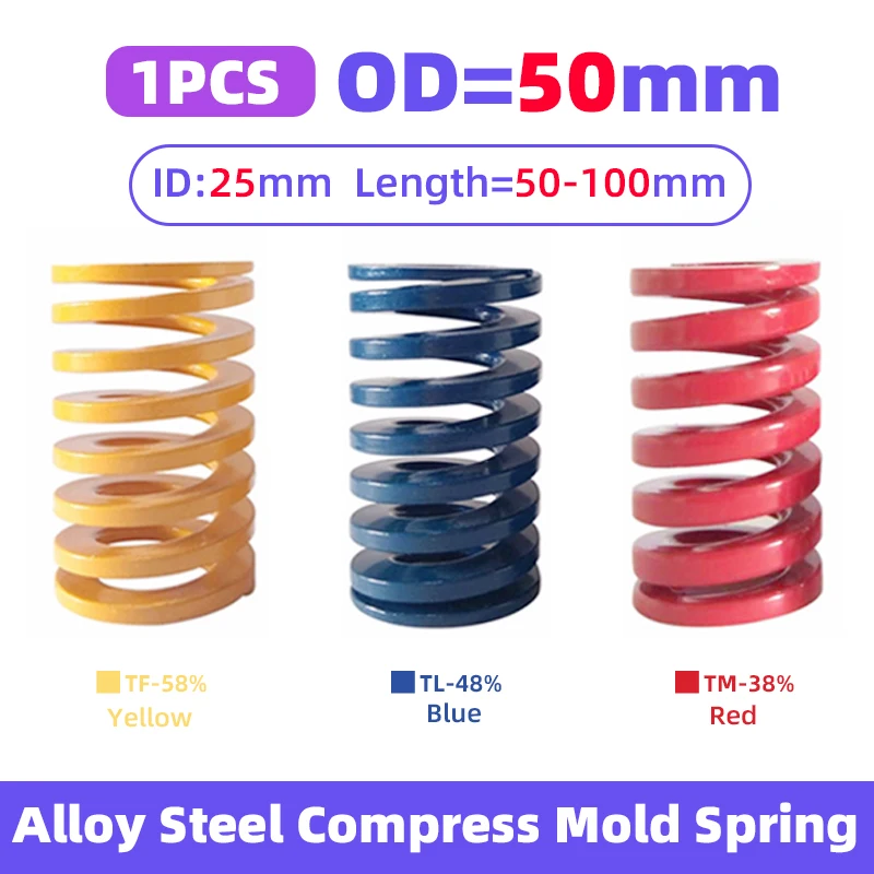 Creamily 1PCS Die Mold Spring Loading Alloy Steel Spiral Stamping Compression Springs OD=50mm ID=25mm Length=50-100mm
