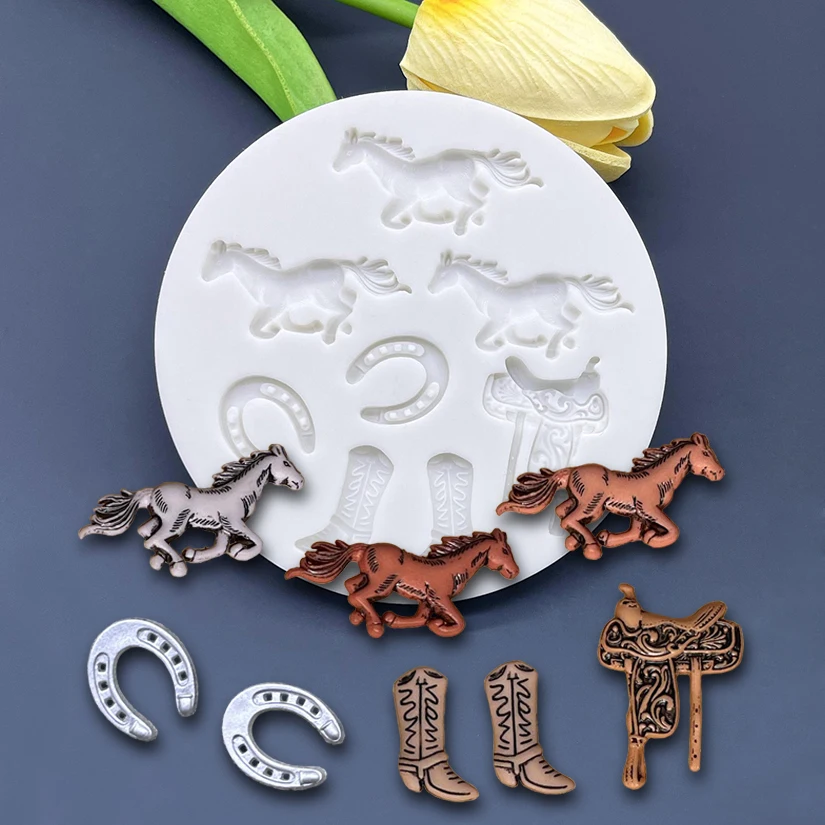 Saddle Horse Cowboy SBoots ilicone Sugarcraft Cupcake Baking Mold Fondant Cake Decorating Tools