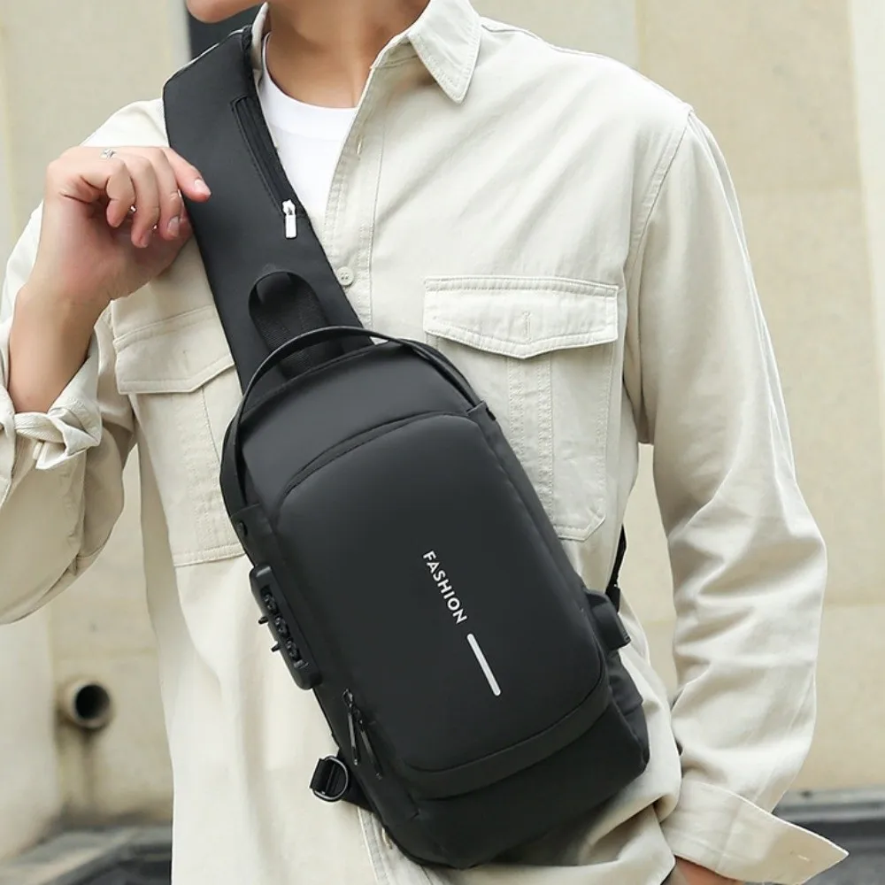 

Oxford Fabric Coded Lock Fanny Pack Water Proof Large Capacity Sport Chest Bag Anti Theft with USB Charging Port
