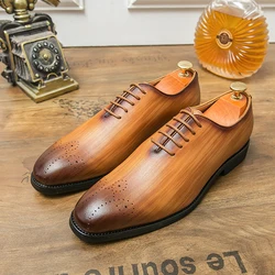 Classic Brand Fashion Brown Men's Office Business Dress Shoes High End Leather Casual Shoes Men's Loafers Big Size：38-47