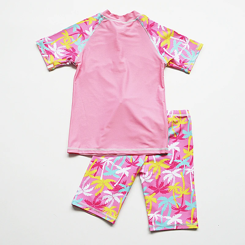 Two-Piece Girls Swimsuit Print Short Sleeve  UPF 50 UV Swimwear Rash Guard Children Swimwear Summer Kids Beach Wear Shorts