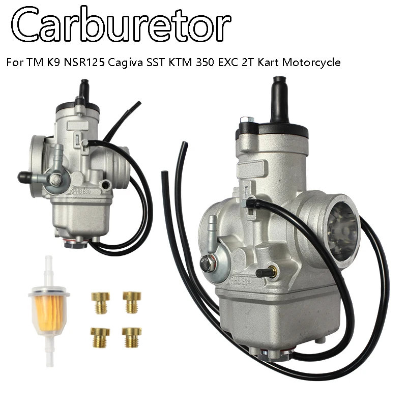 Carburetor PHBE Round Slide 30/32/34/36mm For K9 NSR 125 SST 350 EXC With Fuel Filter 4 Main Jets 2T Kart
