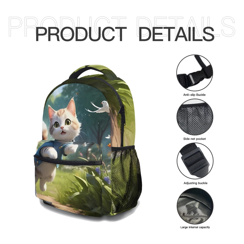 Impermeável High School Backpack, gato bonito no jardim, Laptop Travel Book Bag, Nova Moda Feminina, 17"