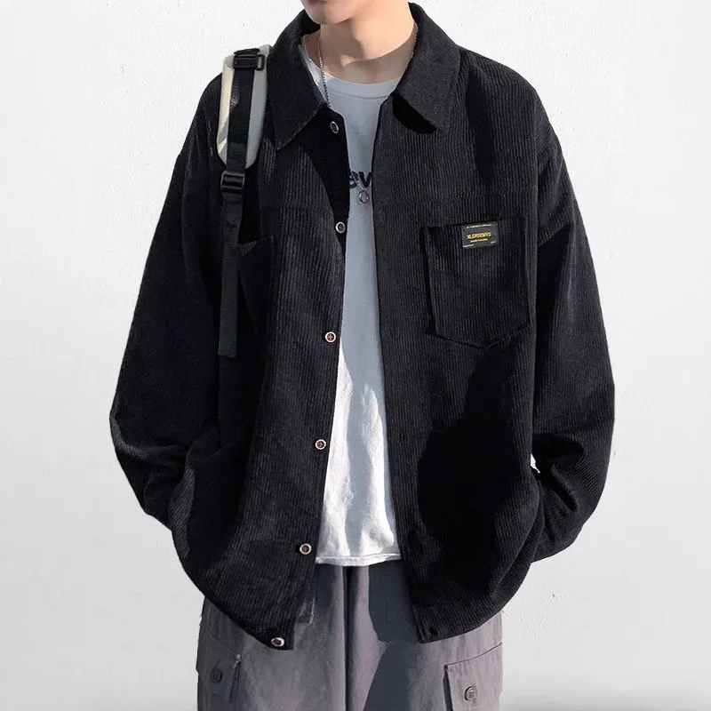 Spring Autumn New Fashion Men's Solid Color Casual Trendy Loose Simple Basic Turn-down Collar Long Sleeve Corduroy Jackets Male