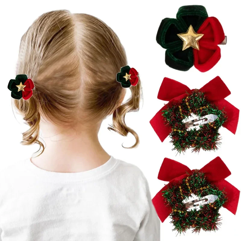 Oaoleer 1/2/3PCS Christmas Star Hair Clips Fashion Snap Star Bowknot Hairpins Bb Clip Handmade Barrettes Girl Hair Accessories