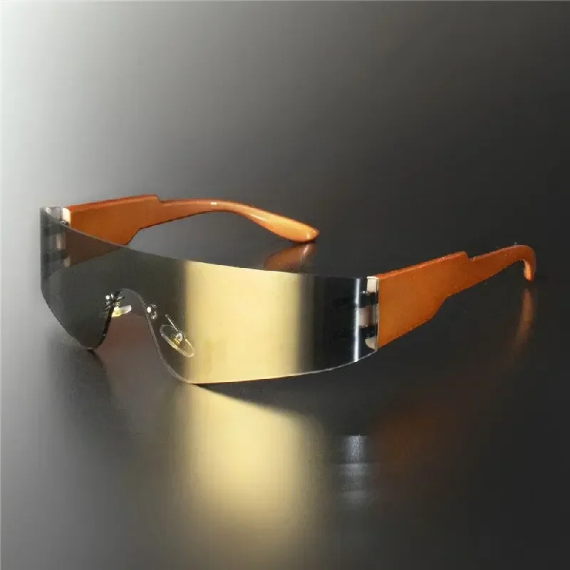 Flat Top Shield Mode Punk Sonnenbrille Frauen Y2K Sonnenbrille Männer Spiegel One Piece Brillen 2000S 90S Brille – Detail 1