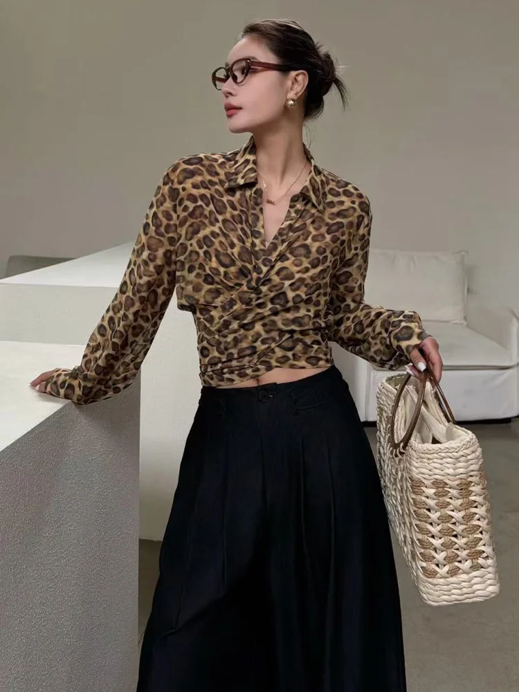 

Элегантная женская шифоновая рубашка с V-образным вырезом и принтом, с асимметричным дизайном, перекрестным поясом, солнцезащитный топ во французском стиле