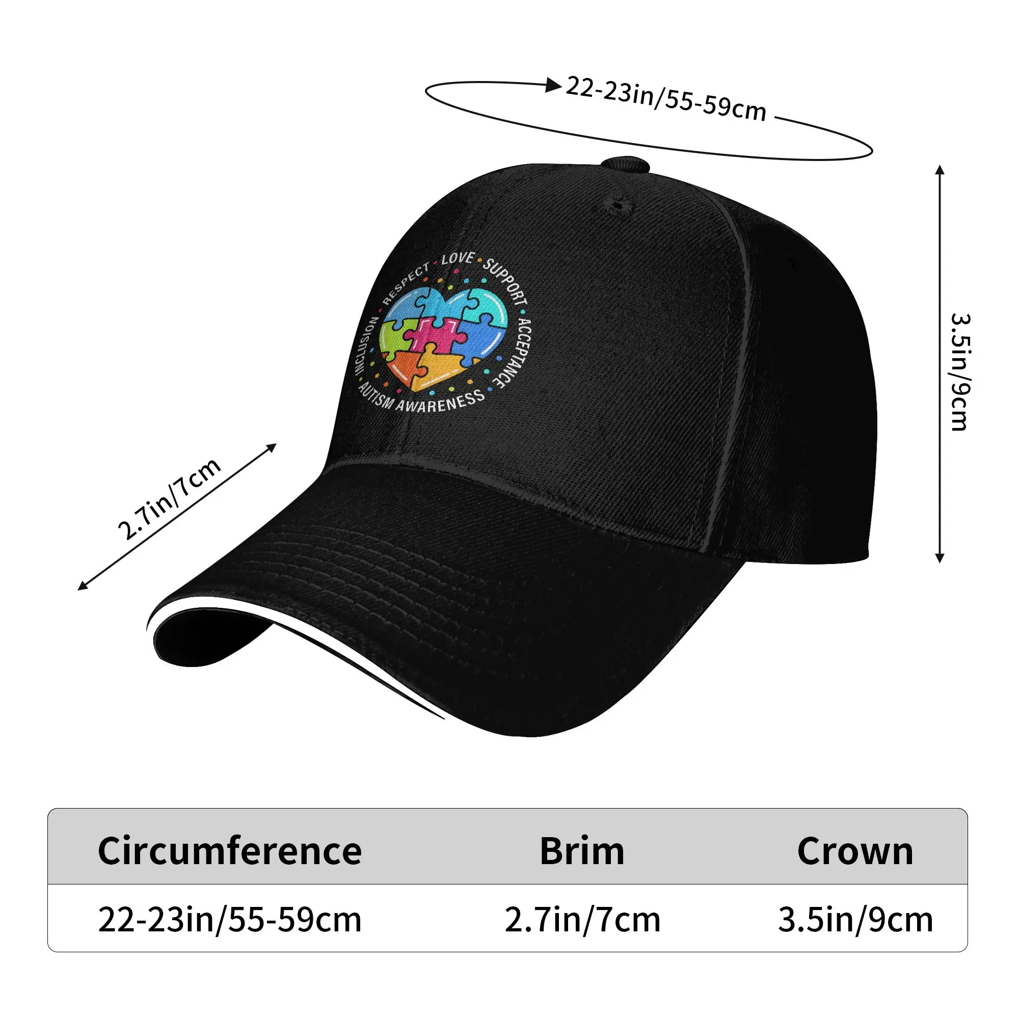 Autism Awareness Respect Love Support Casual Baseball Cap Camping Hip Hop Hats Summer High Quality Men Women Design Snapback Cap