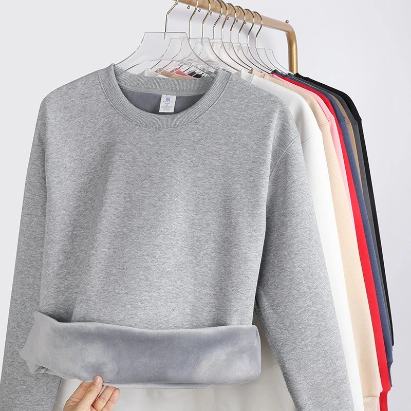 

New High Quality 420G Fleece Men Sweatshirt Warm Round Neck Long Sleeve Thickened Basic Underwear Top Winter Men Clothing