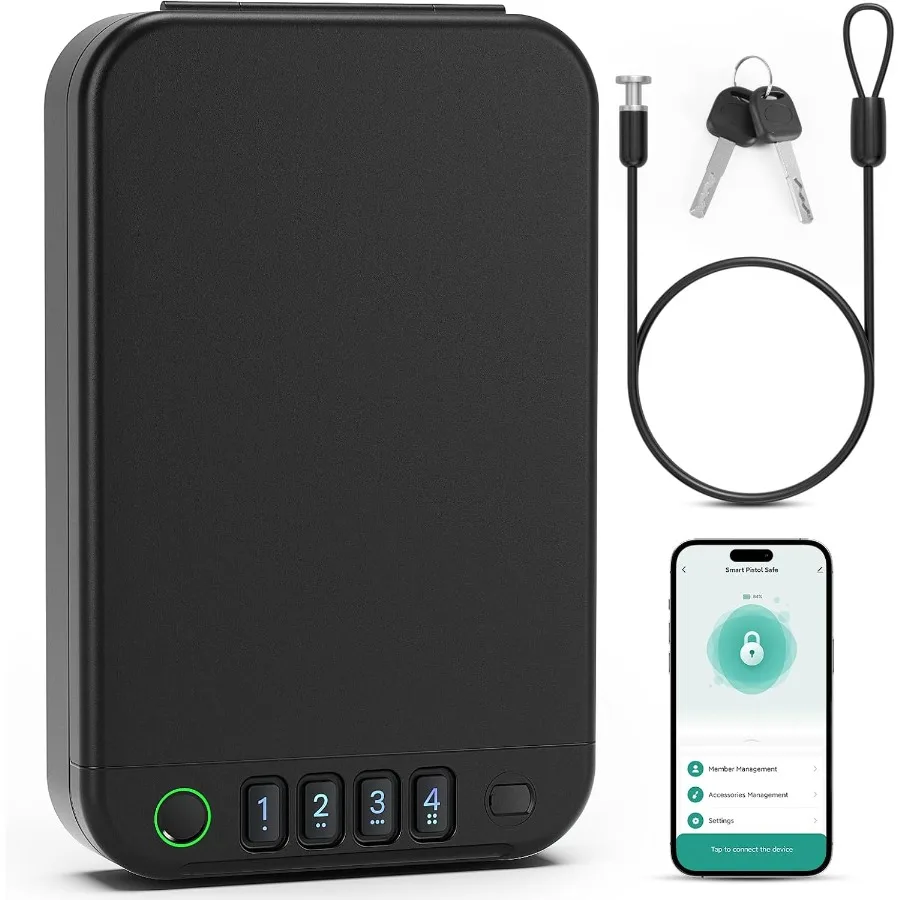 Gun Safe Biometric gun safes for handgun Portable Car Pistol Gun Safe Pistol with Keys Keypad and APP Control Hand Gun Lock Box