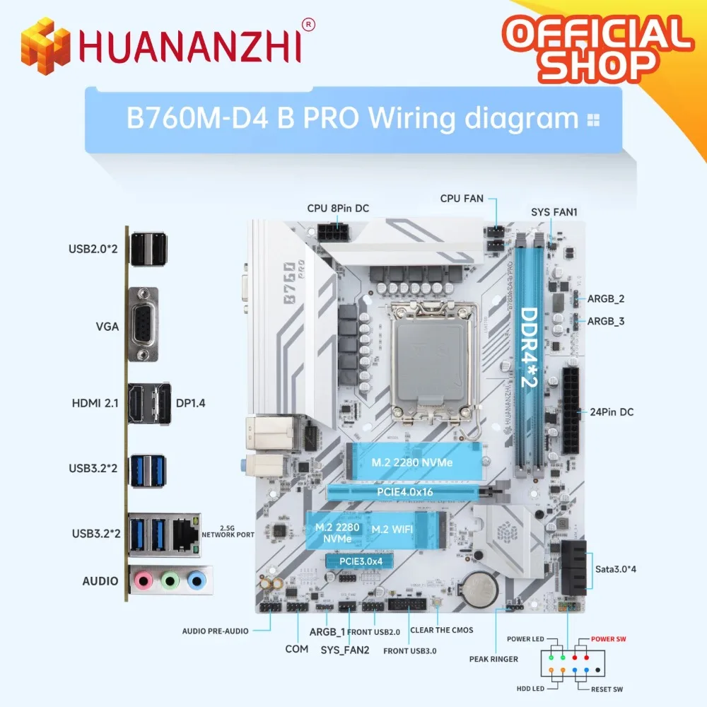 Placa base HUANANZHI B760M D4 M-ATX DDR4 compatible con 12 13 Gen B760 Intel LGA 1700 CPU 12100F 12400F 12490F 12700F 13600F 5V ARGB