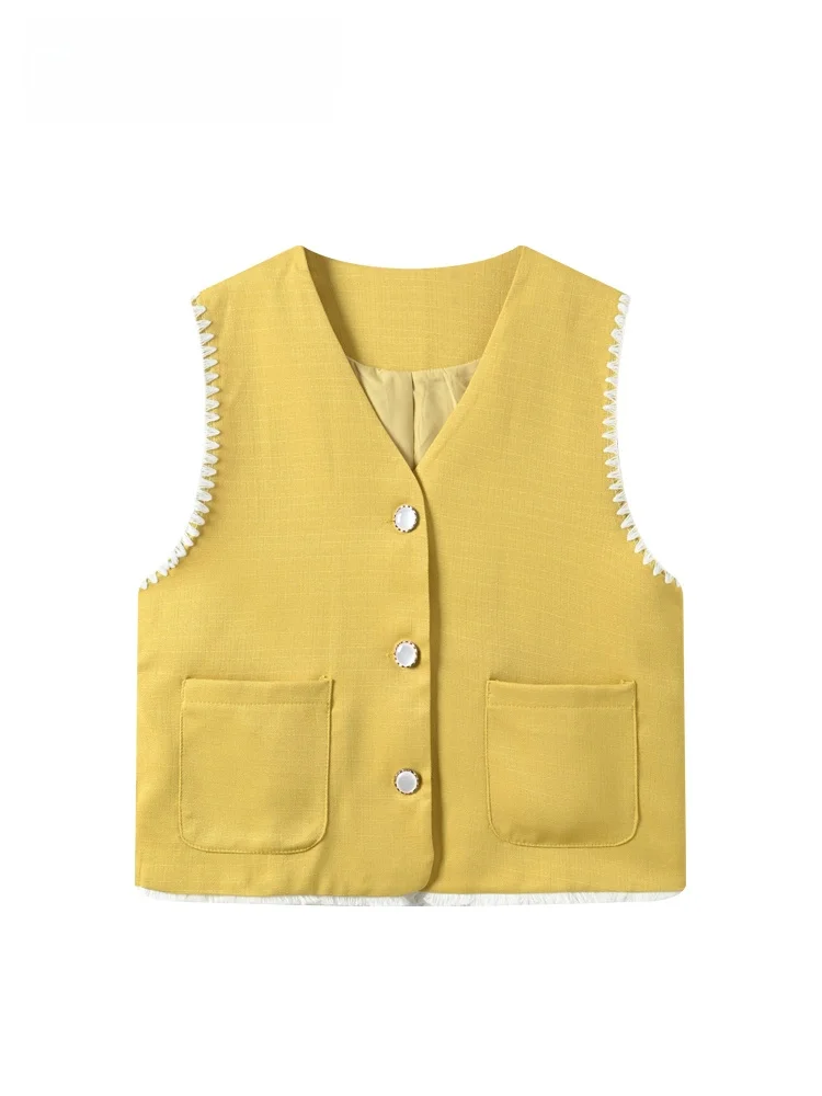 

Cara CLUB plus Size Svel Base Tank Top Women Casual Versatile Age Reduction Vest Autumn Regular Fit V-ne Single Button