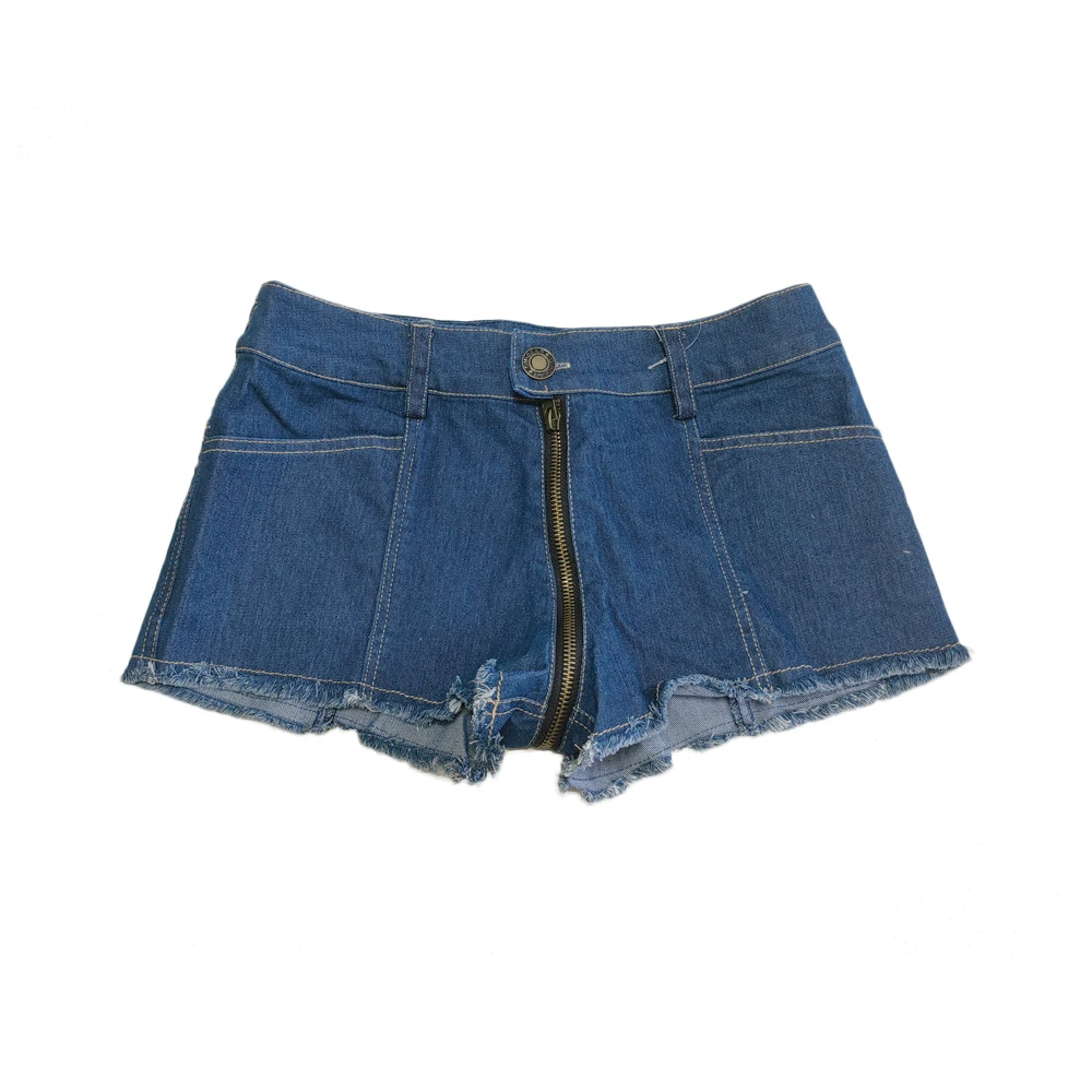 Sexy Women Tassel Low Rise Waist Hot Short Two Way Zipper Open Crotch Sexy Denim Booty Sexy Maid Beach Jeans Shorts Plus