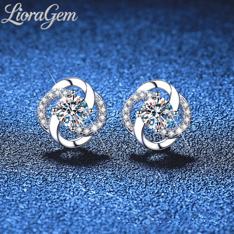 LioraGem Classic Moissanite Whirlwind Stud Earrings for Women, Minimalist Diamond-Set Windmill Earrings Platinum PT950 Stamp