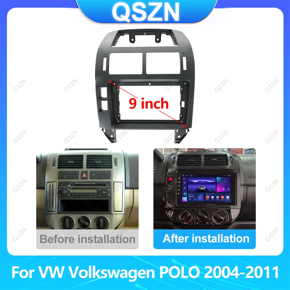 

QSZN 9Inch Car Radio FasciasFor VW POLO 2004-2011 9INCH Matt black/silvery Stereo Dashboard Panel Frame 2 Din DVD Android Player
