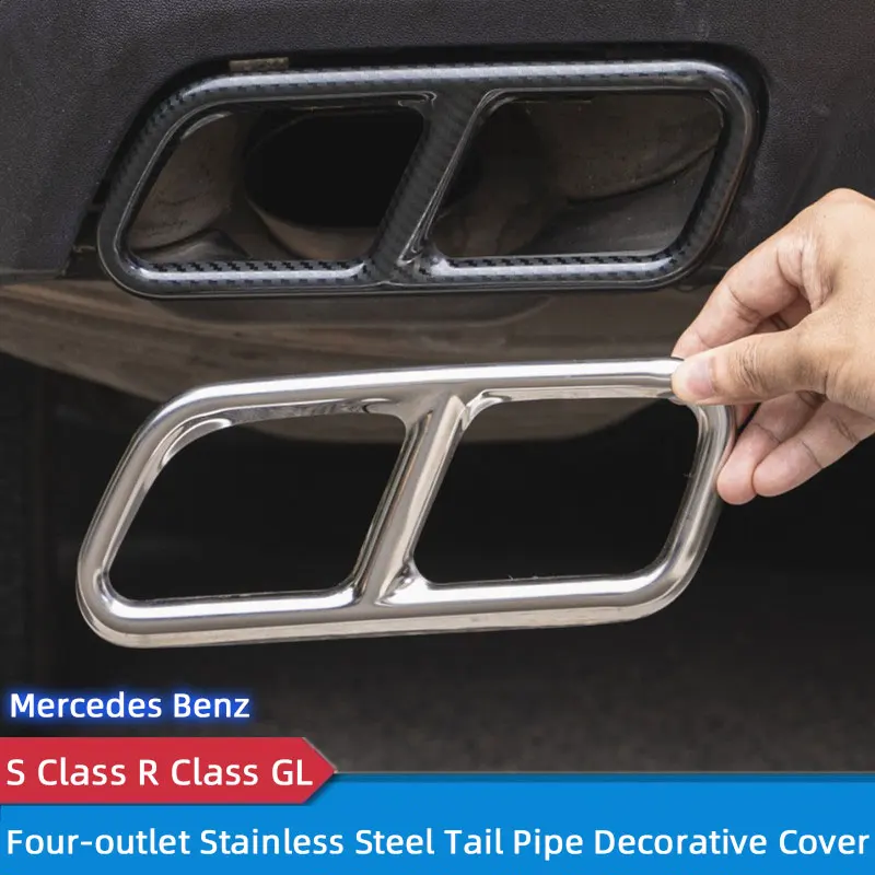 

For Mercedes Benz S R Class W221 W222 V222 X222 W251 GL X166 X164,Car Tail Four Exhaust Tailpipe Frame Exterior Trim Accessories