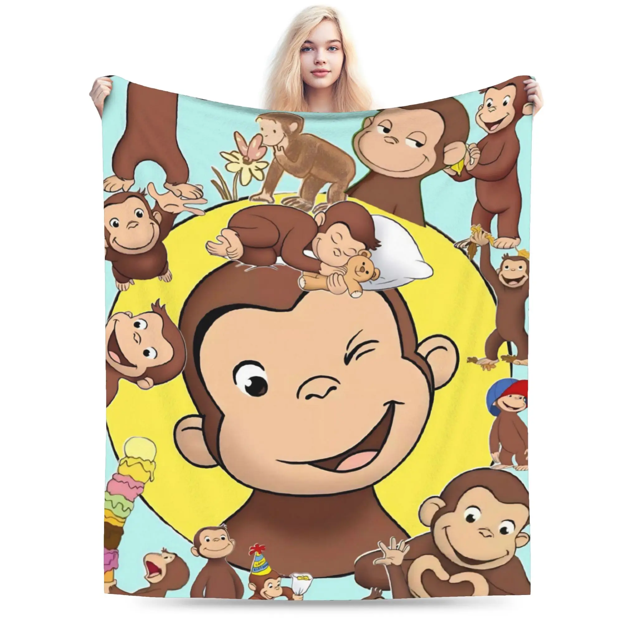 Curious George African Monkey  Blanket Multi-size Super Soft and Warm  Throw Blankets for Couch Sofa and Bed