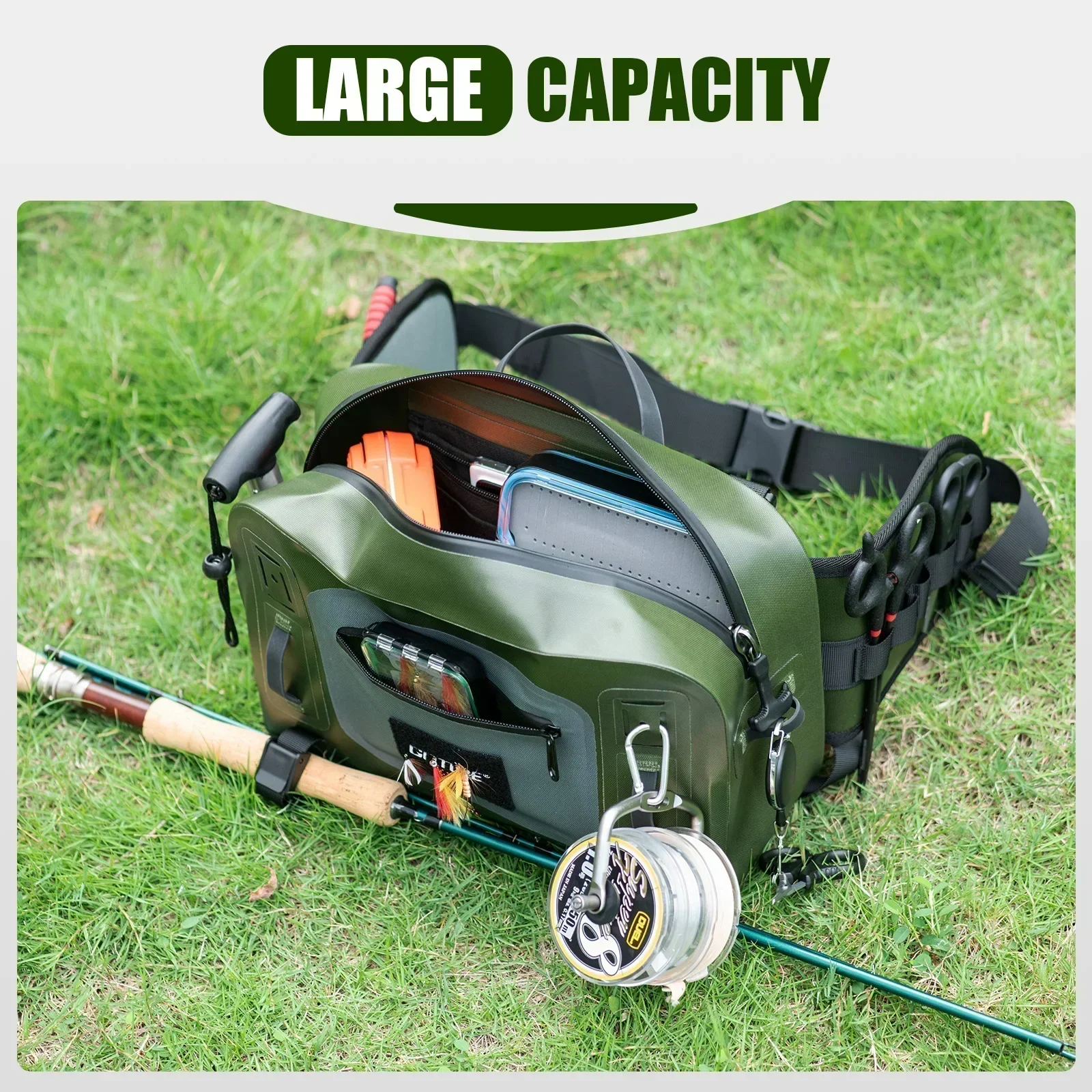 Goture Fishing Bag Waterproof Multifunctional Portable Waist Pack Durable Fishing Backpack with Rod Holder Sling Shoulder Bag