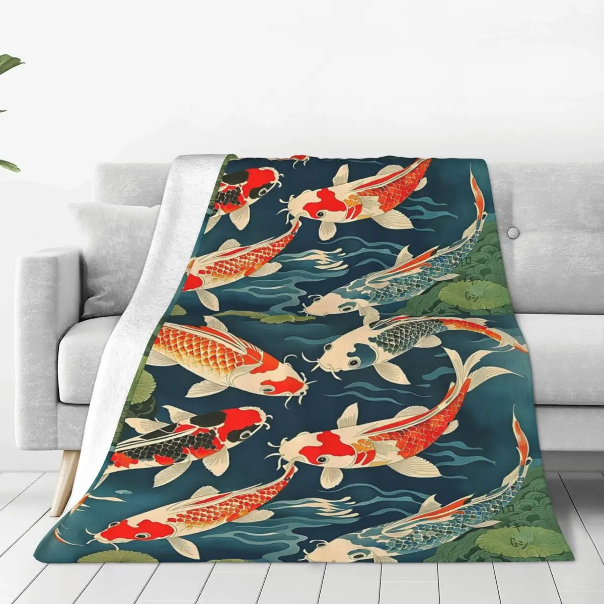 Koi Fish In Ukiyo-e Style Blankets Flannel Breathable Sofa Throw Blankets For Home Bedroom Travel Throws Bedspread Quilt