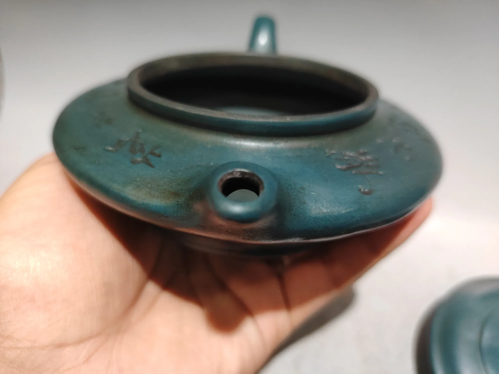 6 "중국 Yixing 보라색 점토 주전자 시와 필기 타원형 평면 모양의 주전자 주전자 Flagon 다도 샘플 차