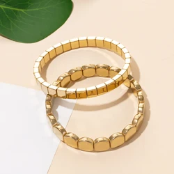 2024 New Fashion Gold Color Hematite Bracelets for Women Beads Boho Enamel Elastic Bangle Customized Pattern Logo Jewelry