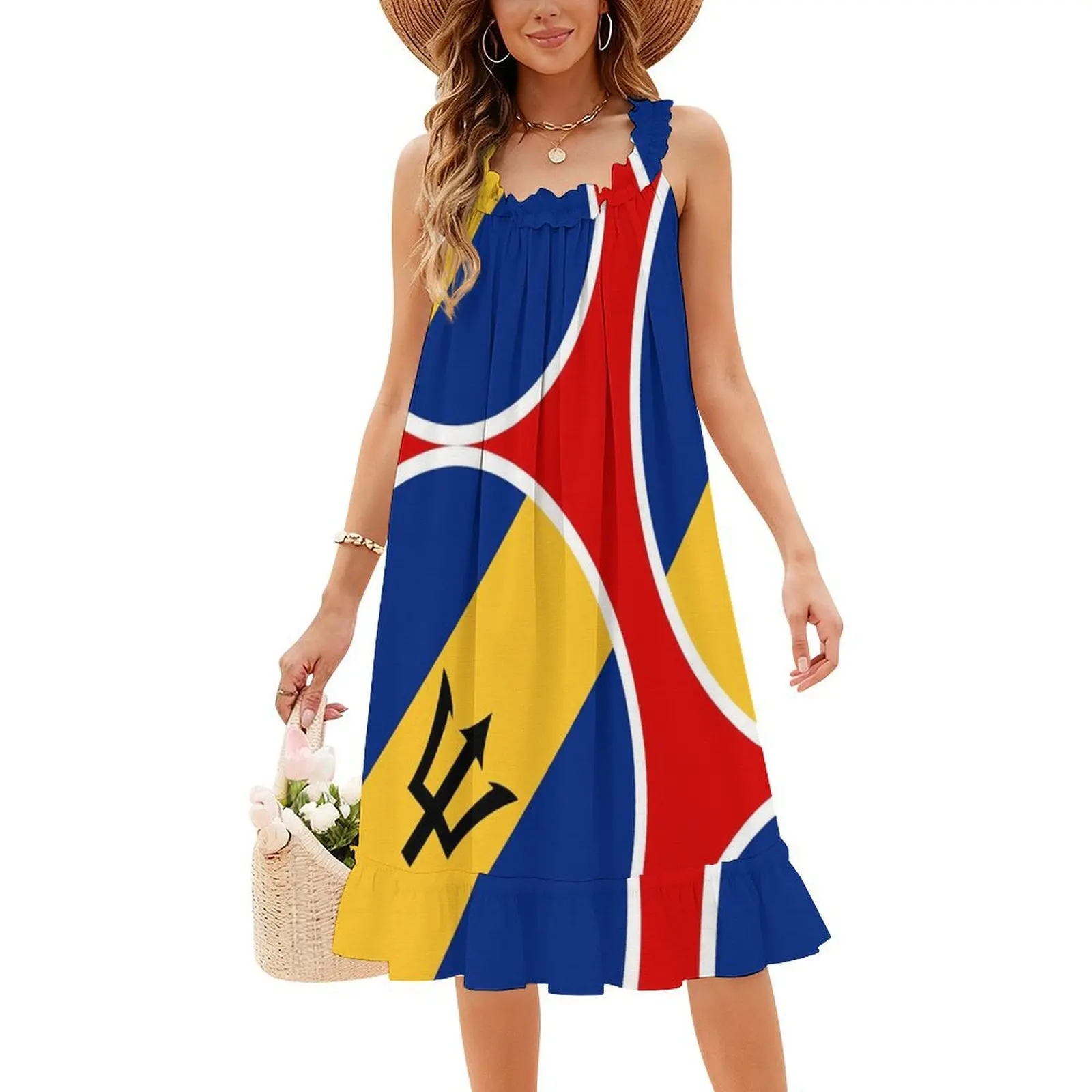 Barbados Flag Gifts Stickers & Products ( N ) Vintage Bohemian Dress Puff Sleeve Or Sleeveless Options For Women Dress Barbados
