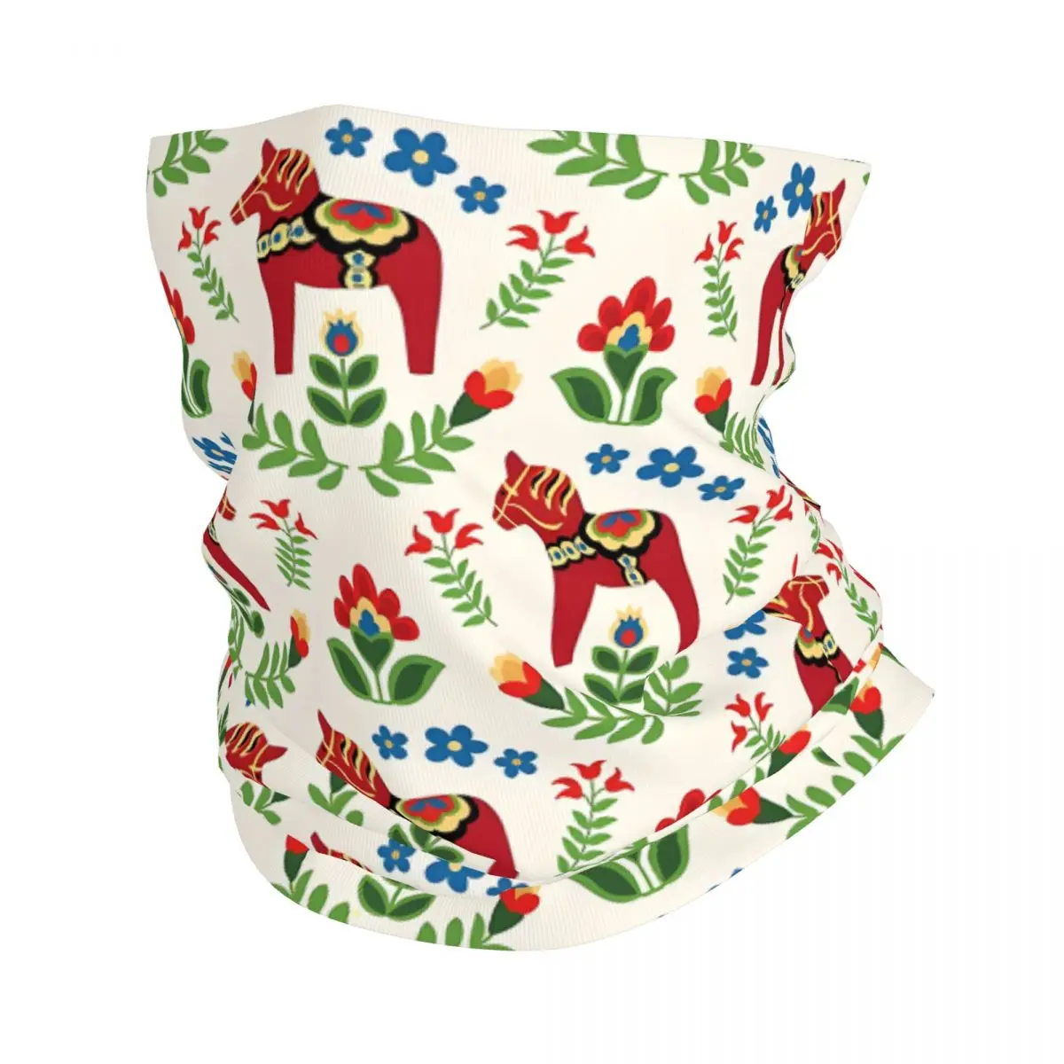 Swedish Dala Horses Red Thin Wrap Scarf Bandana Neck Gaiter Face Cover Headband