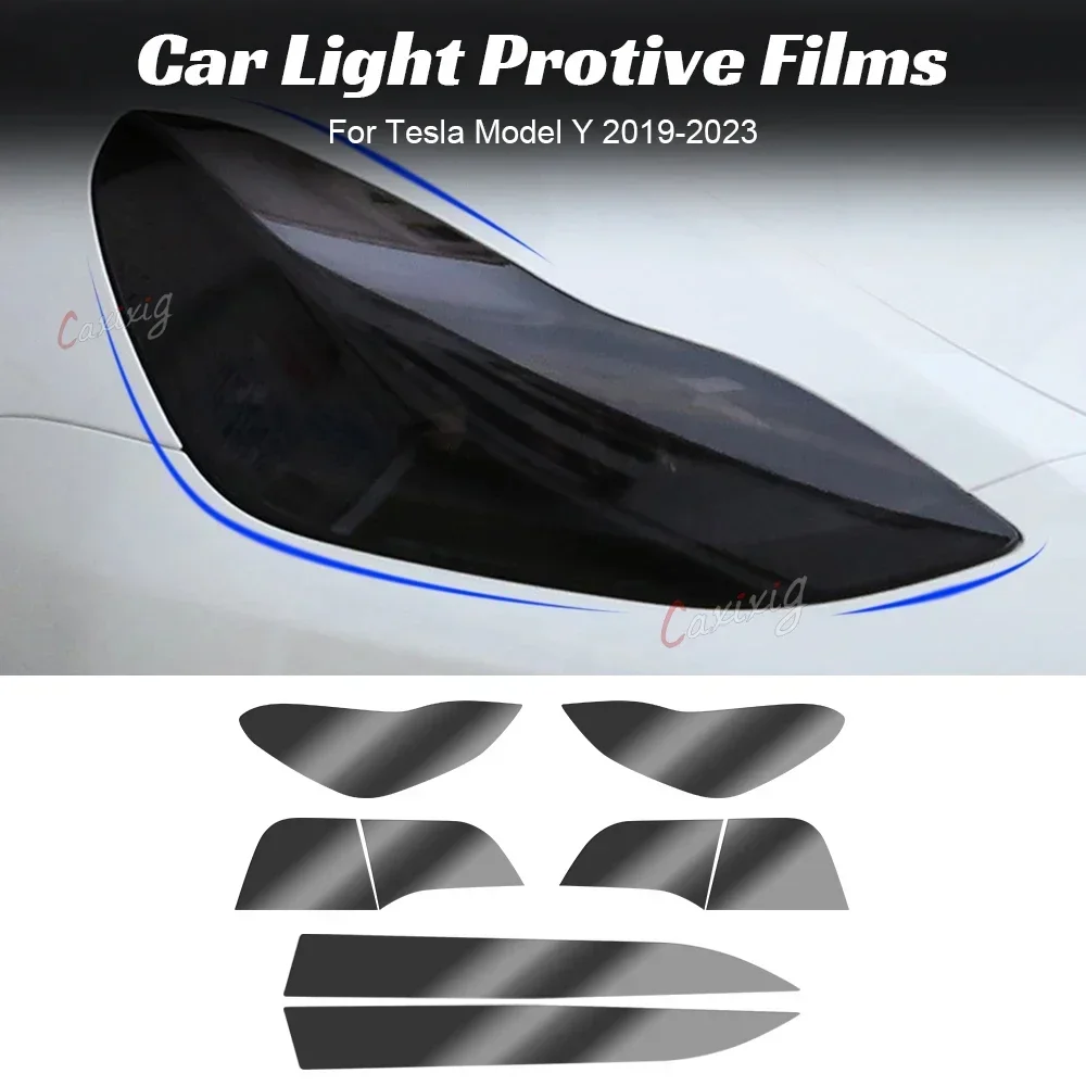 

For Tesla Model 3 Y 2017-2022 Headlamp Sticker Headlight Protector Film Taillight Light-sensitive TPU Smoke Black