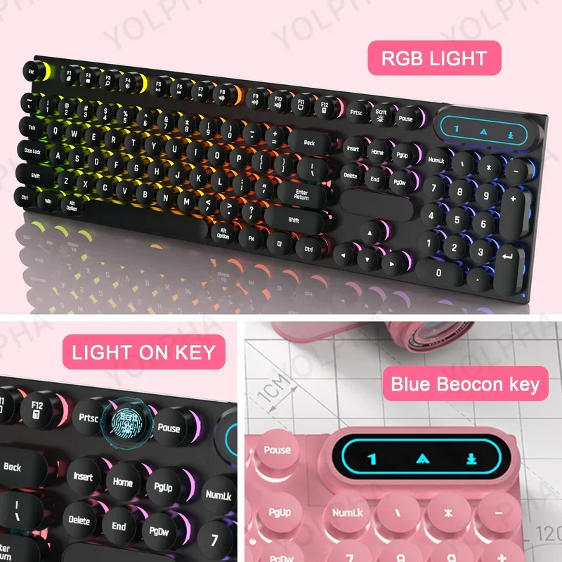 104 Keys Wired Keyboard with LED Rainbow Backlight Breathing Light American QWERTY Layout Suitable for Computer Laptop PC Gaming