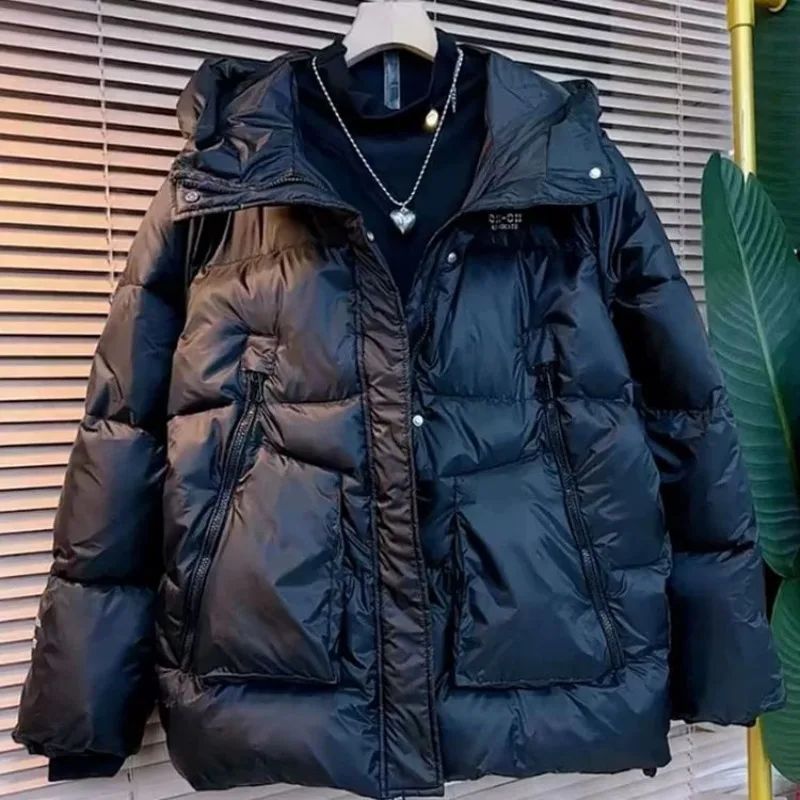 신상 후드 유럽풍 루즈핏 외국산 다운 재킷 겨울 단색 상의 고급 대형 사이즈 세련된 개성 심플