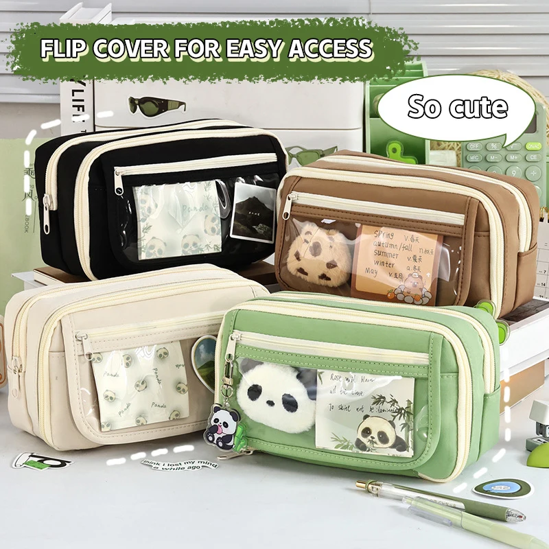 Pencil Case Large Capacity Pen Bag Stationery Storage Bag Solid Color Pencil Case Transparent Zipper Stationery Organizer