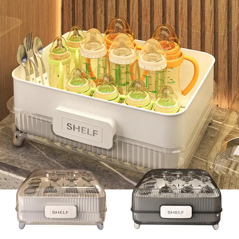 

Feeding Bottle Drying Rack with Lid Feeding Cup Holder Storage Box Bottle Drainer Rack Tableware Container Countertop Rack